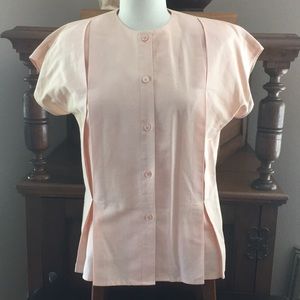 80’s Cap Sleeve Linen Cotton Top w/Shoulder Pads